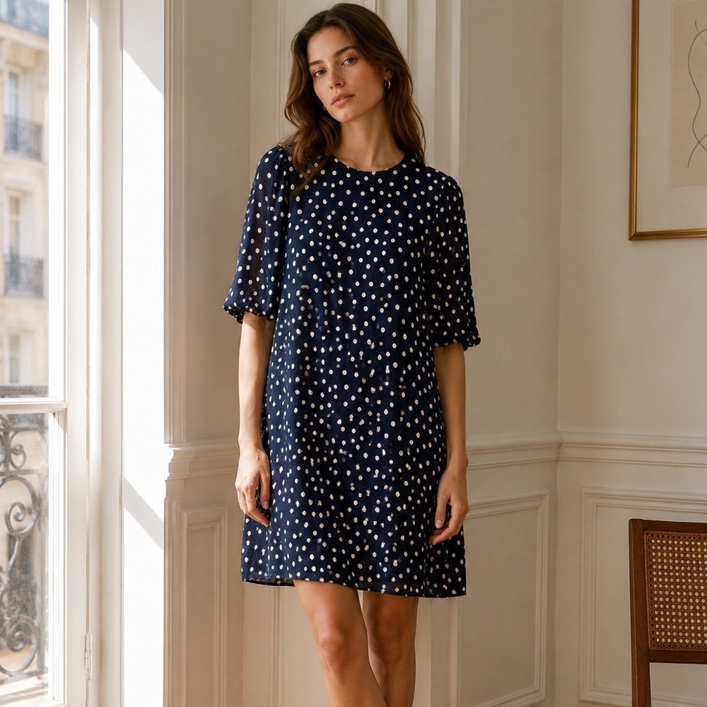 Samsoe‎ Samsoe Navy Doodle Dot Mini Dress Short Sleeve Size Medium